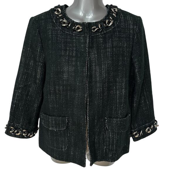 MICHAEL by Michael Kors Blazer Black Silver White Chain Cropped Women's Medium - Picture 11 of 11